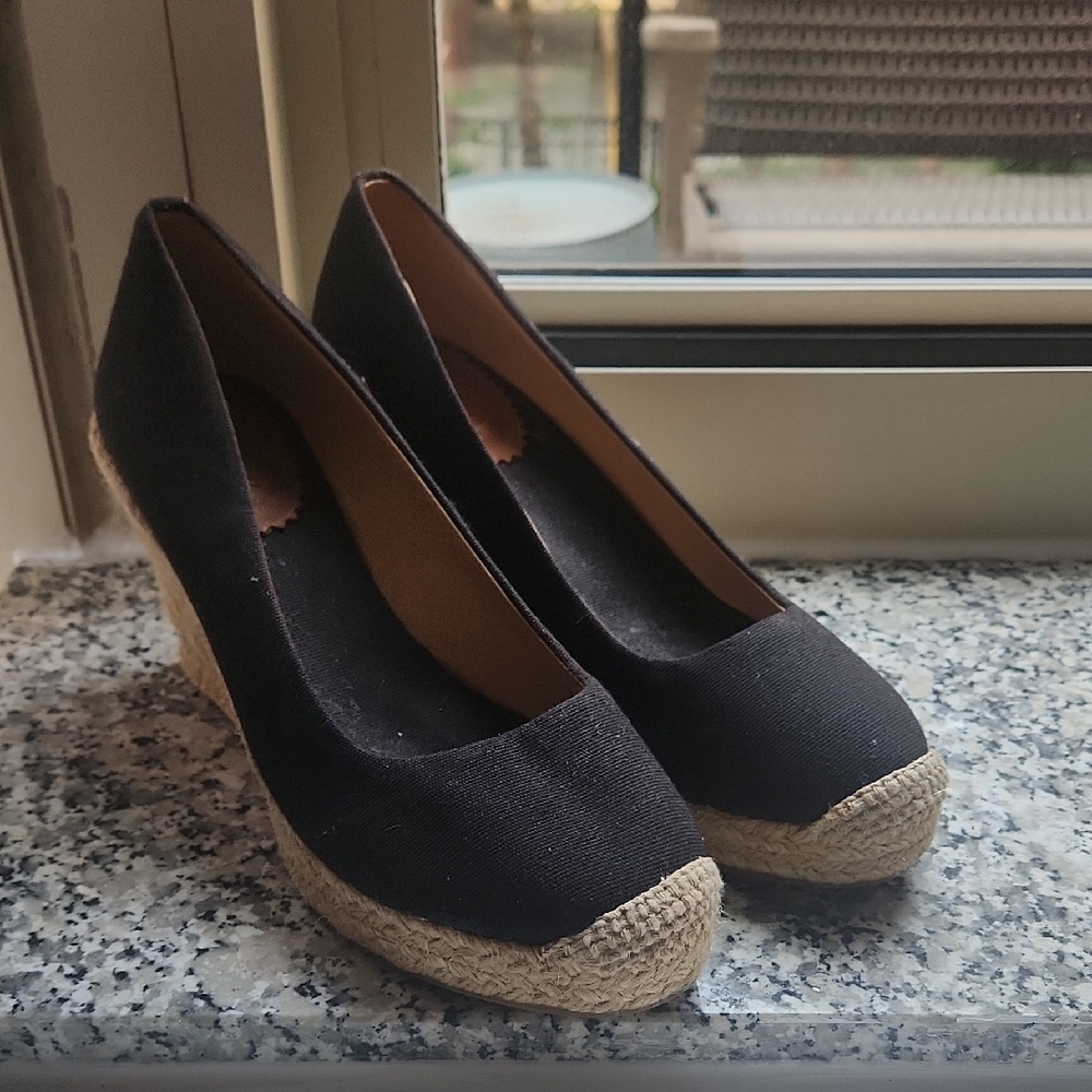 J.Crew Black Espadrille Wedge Shoes - Sz 8